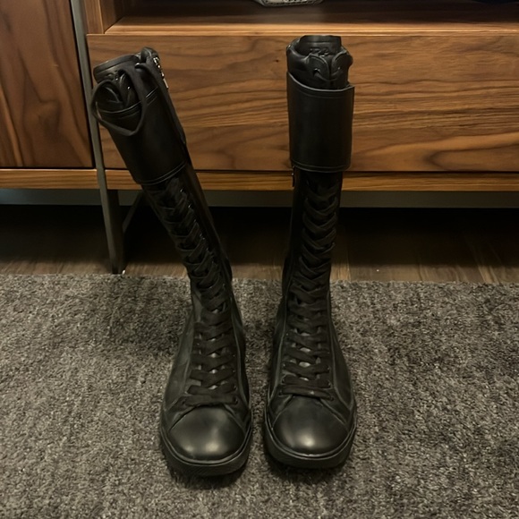 Prada Leather Knee-High Lace-Up Black Boots - size 37 - Picture 2 of 6